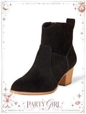 Memory Foam Faux Suede Western Ankle Boots Stacked Heel